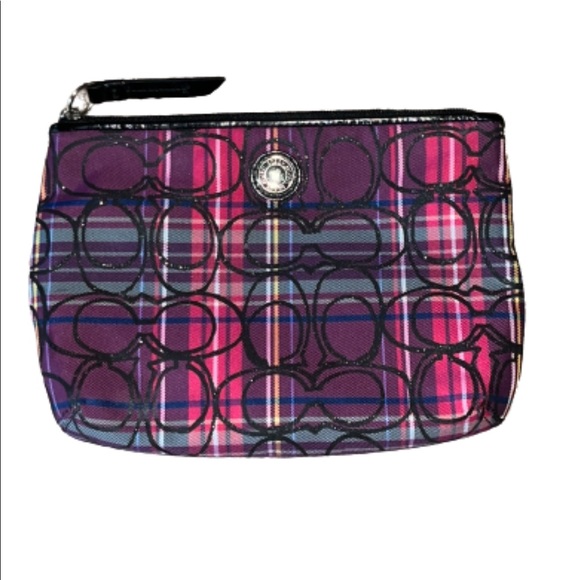 Coach Handbags - Coach Poppy tartan plaid signature jacquard canvas with glitter clutch